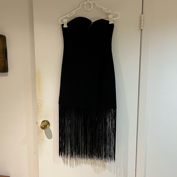 Amanda Uprichard Puzzle Strapless Dress with Fringe. - Picture 3 of 9
